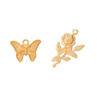 Brass Charm Rose & Butterfly